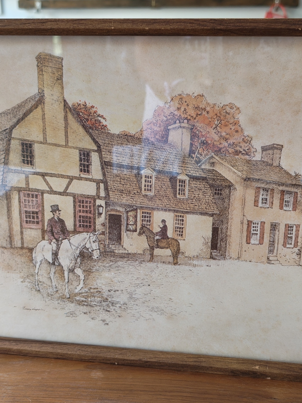 Rustic Village Scene Art Print — Cream & Brown